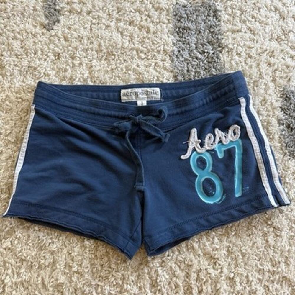 Aeropostale Womens Y2K Sweat Shorts Logo Casual Relaxed Low Rise Blue Small